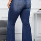 Dark Blue Plus Size Stitching Washed Flare Jeans