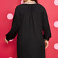 Black Contrast Color Block Leopard Trim Plus Size Ribbed Dress