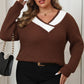 Plus Size Contrast Dropped Shoulder Long Sleeve Sweater