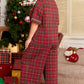 Red Plus Size Plaid Short Sleeve Shirt Loose Pants 2pcs Pajama Set