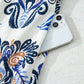 Sky Blue Plus Size Boho Print Split Neck Long Sleeve Mini Dress