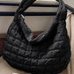 Black Quilted Zipper Large Shoulder Bag