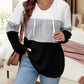 Plus Size Drawstring Color Block Long Sleeve Hooded Top