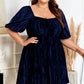 Navy Blue Velvet Ruched Bust Square Neck Short Puff Sleeve Plus Dress