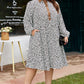 Khaki Plus Size Button V Neck Leopard Print Puff Sleeve Loose Mini Dress