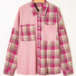 Pink Waffle Patch Pocket Plaid Patchwork Plus Size Shirt