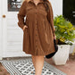 Camel Corduroy Full Buttoned Collared Shirt Style Plus Size Dress