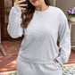 Light Grey Girly Bow Embroidered Puff Sleeve Pullover Loose Shorts Plus 2pcs Outfit