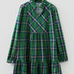 Green Plus Size Plaid Long Sleeve Notched Neck Shift Mini Dress