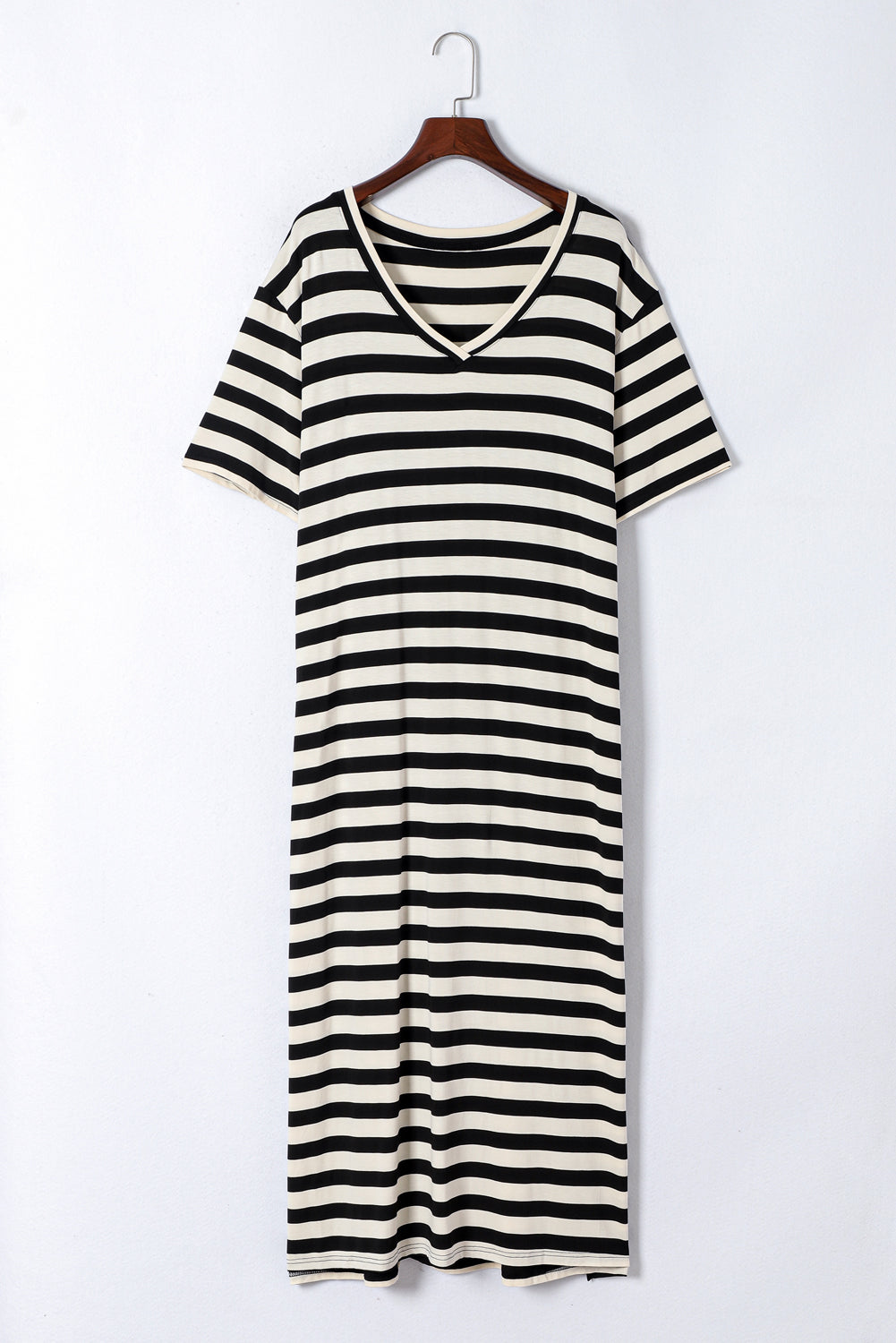 Black Plus Size Striped Print Long T-shirt Dress