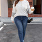 Beige Plus Size Dot Print Striped Patchwork Long Sleeve Henley Top