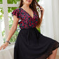 Plus Size Floral Surplice Neck Flutter Sleeve Dress