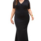 Black Plus Size Surplice V Neck Fringe Formal Maxi Dress