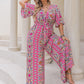 Plus Size Printed Half Sleeve Wide Leg Jumpsuit