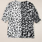 Black Plus Size Contrast Leopard Half Sleeve Blouse