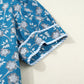 Blue Plus Size Floral Print Striped Patchwork Detail Button Front Ruffle Hem Dress