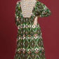 Green Plus Size Mixed Floral Patchwork V Neck Bracelet Sleeve Maxi Dress