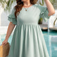 Grass Green Ruffle Trim Short Sleeve Plus Size Flared Mini Dress