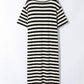 Black Plus Size Striped Print Long T-shirt Dress