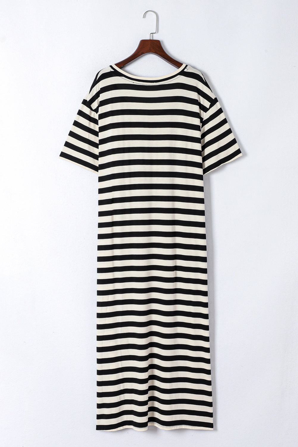 Black Plus Size Striped Print Long T-shirt Dress