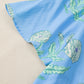 Sky Blue Plus Periwinkle Floral Printed Short Sleeve Striped Trim Split Neck Mini Dress