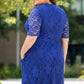 Blue Plus Size Half Sleeve Lined Lace Midi Dress