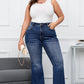 Dark Blue Plus Size Stitching Washed Flare Jeans