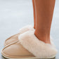 Khaki Cut and Sew Faux Suede Plush Lined Slippers