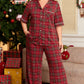 Red Plus Size Plaid Short Sleeve Shirt Loose Pants 2pcs Pajama Set