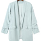 Sky Blue Plus Size Soft Lightweight Pocketed Lapel Blazer