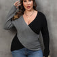 Plus Size Two-Tone Surplice Neck Sweater