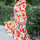 Orange Floral Print Drawstring V Neck Tiered Plus Size Dress