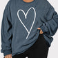 Plus Size Heart Ribbed Round Neck Sweatshirt