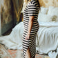 Black Plus Size Striped Print Long T-shirt Dress