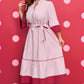 Red Stripe Plus Size Ruffled Hem Pinstriped Midi Dress