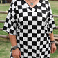 Black Checkered Pattern Tee and Shorts Plus Size Two Piece Set