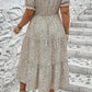 Beige Plus Size Leopard Print Frill Trim Short Sleeve Flared Dress