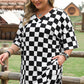 Black Checkered Pattern Tee and Shorts Plus Size Two Piece Set