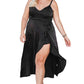 Black Ruffled Thigh High Slit Sleeveless Plus Size Evening Dress