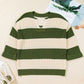Green Stripe Colorblock Notched Neck Plus Size Sweater