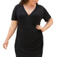 Black Wrap Ruched Short Sleeves Plus Size Mini Dress