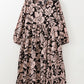 Black Plus Size Floral Printed Puff Sleeve Collared Maxi Dress