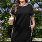 Black Plus Size Leopard Print Patchwork Shift T Shirt Dress with Pockets