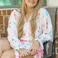 White Plus Size Wine Glass Print Bow Knot Pajama Set