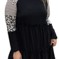 Black Plus Size Striped Leopard Patch Sleeve Ruffle Tiered Dress