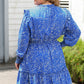 Blue Plus Size Spotted Print Split Neck Ruffle Mini Dress