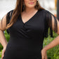 Black Plus Size Surplice V Neck Fringe Formal Maxi Dress