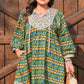 Green Plus Size Mixed Floral Print Striped Trim Loose Mini Dress