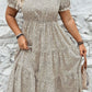 Beige Plus Size Leopard Print Frill Trim Short Sleeve Flared Dress