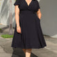 Black Plus Size Flutter Sleeve V Neck Midi Dress